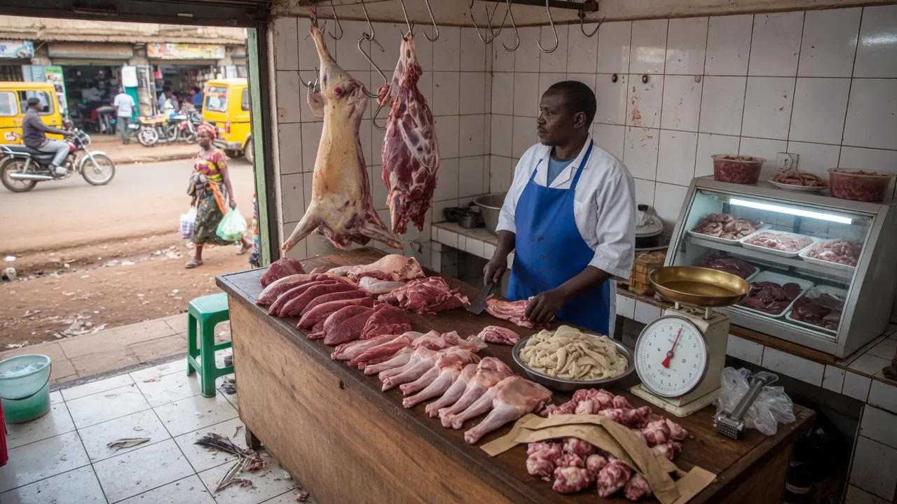 A clean butcher counter with meat displayed for customers