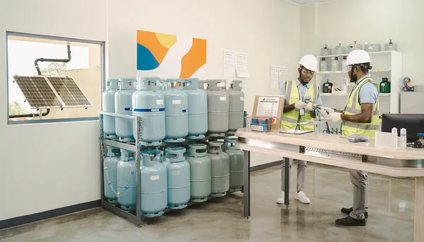 LPG cylinders arranged safely at a retail supply point