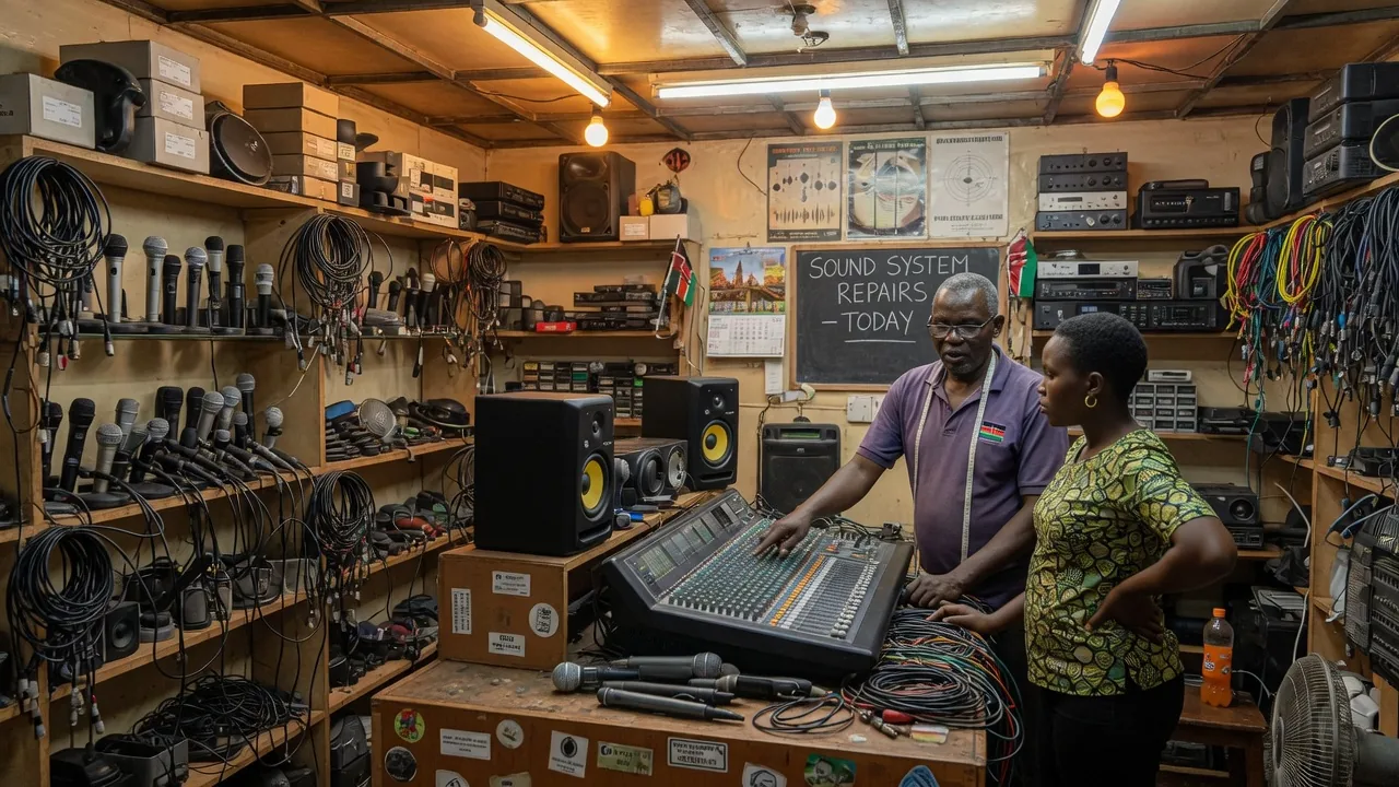 Professional audio speakers and sound equipment displayed for sale
